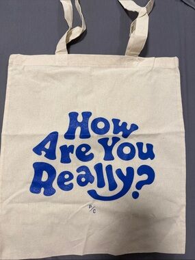 Peace Collective How Are You Really? Canvas Tote Bag Natural Blue